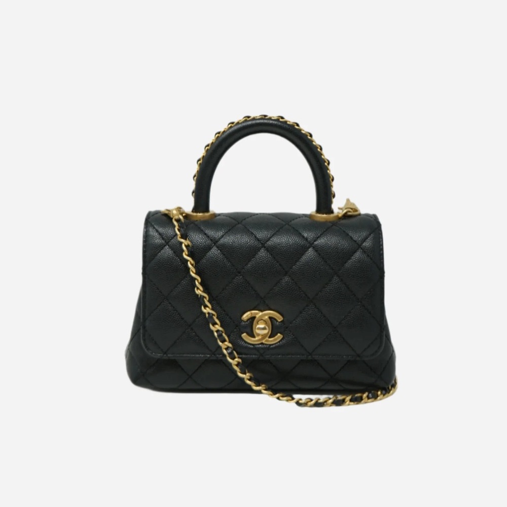 Pre-Owned Chanel Black Caviar Extra Mini Chain Wrapped Coco Handle